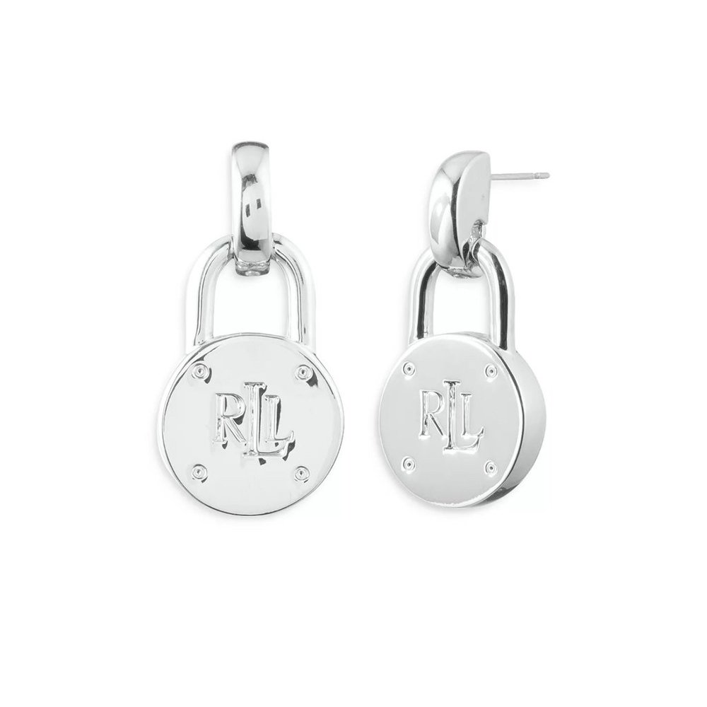 Lauren Ralph Lauren Silver Tone Logo Padlock Drop Earrings